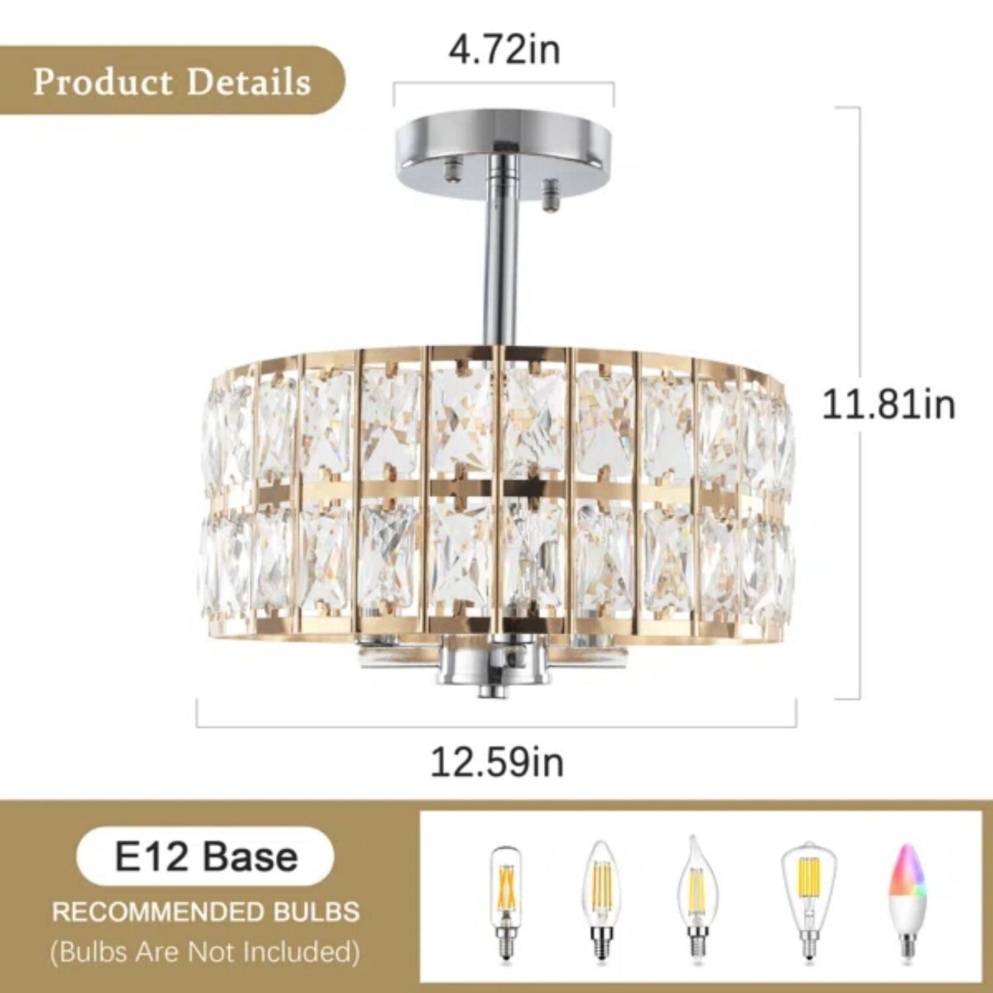 Lampadari semi-incassati in cristallo a 3 luci per soggiorno e corridoio