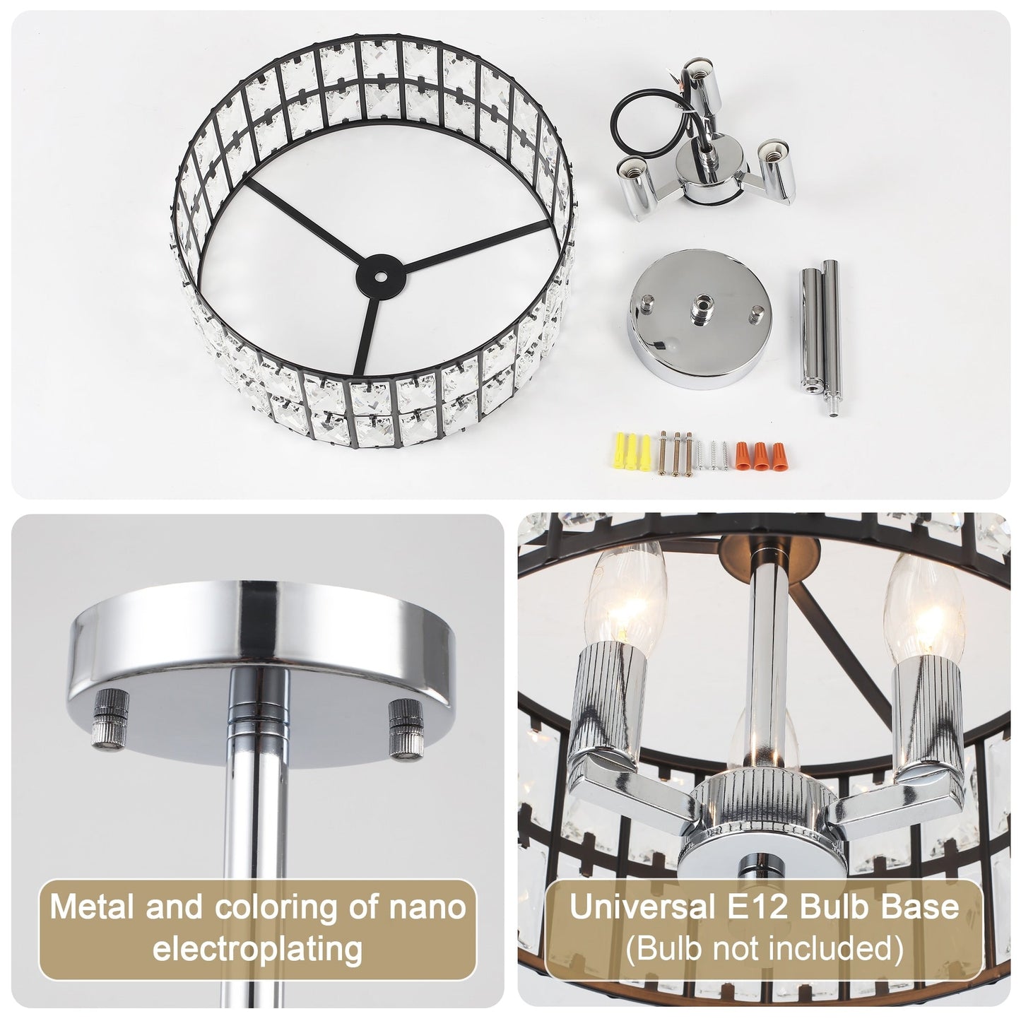 Lampadari semi-incassati in cristallo a 3 luci per soggiorno e corridoio