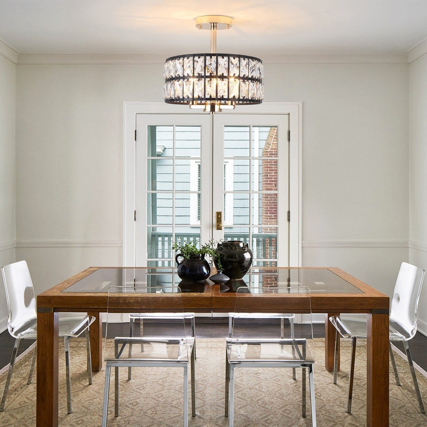 Lampadari semi-incassati in cristallo a 3 luci per soggiorno e corridoio