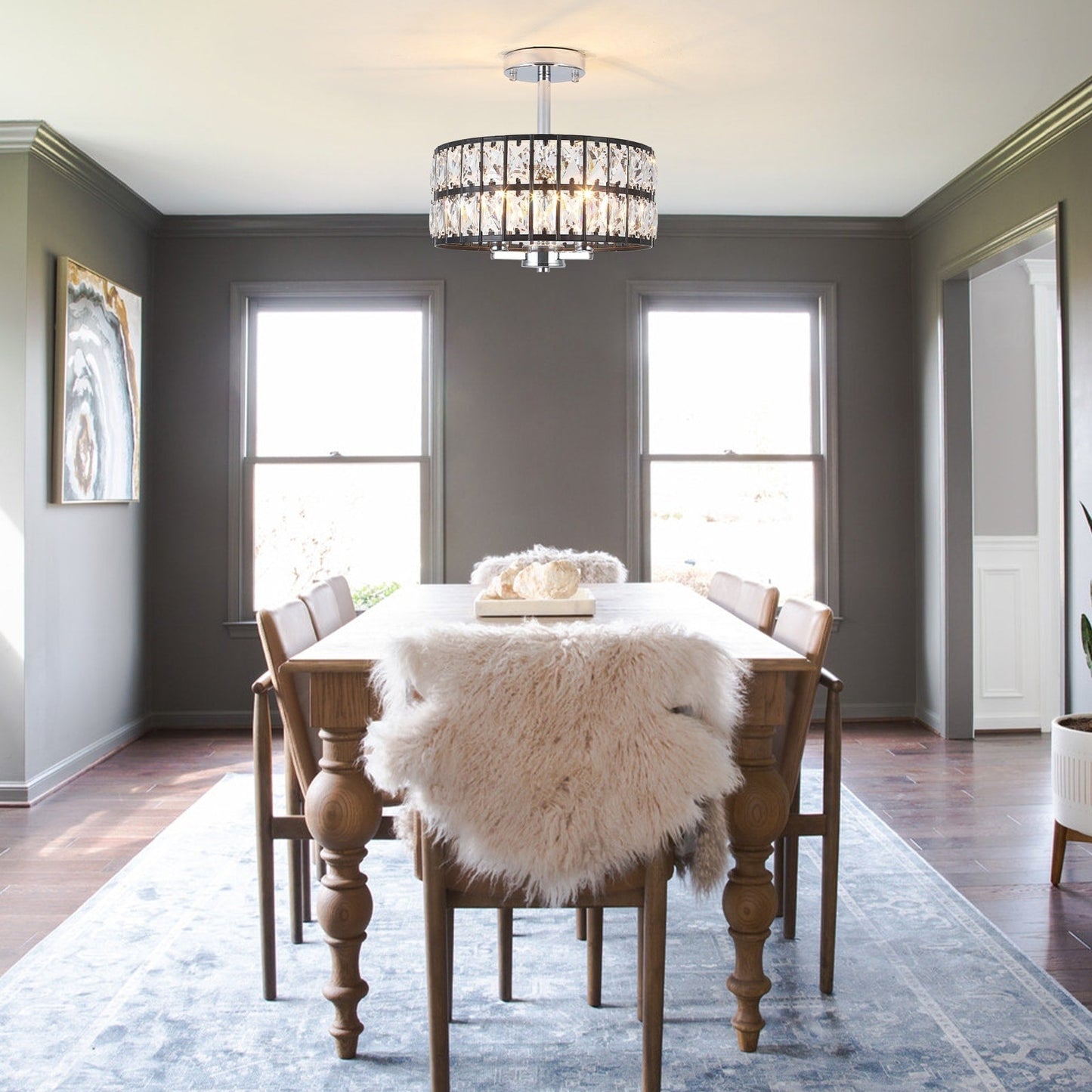 Lampadari semi-incassati in cristallo a 3 luci per soggiorno e corridoio