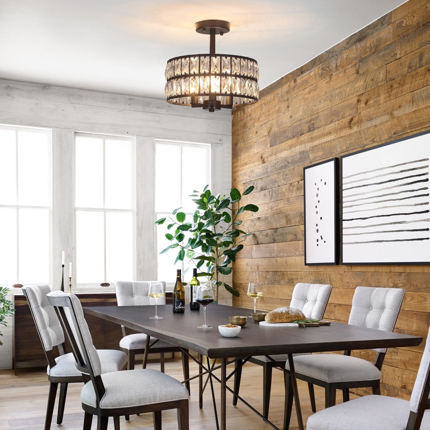 Lampadari semi-incassati in cristallo a 3 luci per soggiorno e corridoio