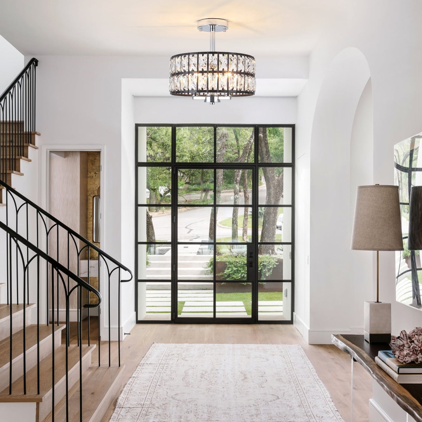 Lampadari semi-incassati in cristallo a 3 luci per soggiorno e corridoio