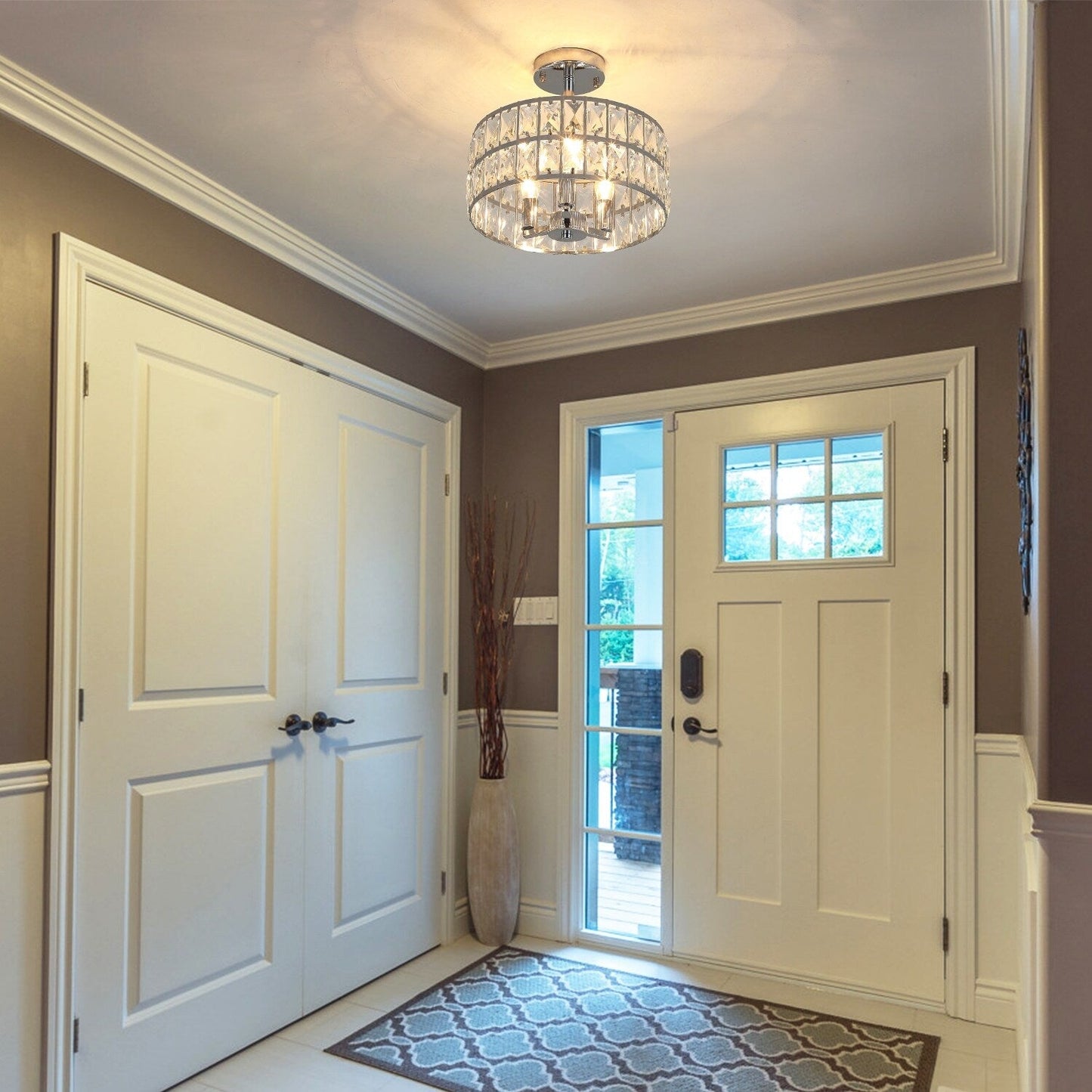 Lampadari semi-incassati in cristallo a 3 luci per soggiorno e corridoio