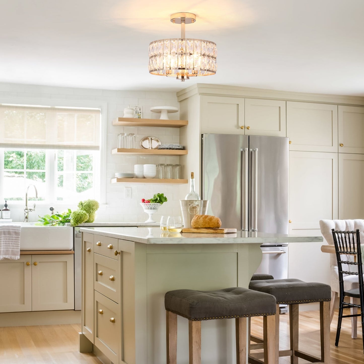 Lampadari semi-incassati in cristallo a 3 luci per soggiorno e corridoio