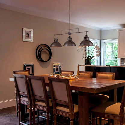 Lampada a sospensione lineare a cupola in metallo retrò da fattoria a 3 luci/luci per isola cucina