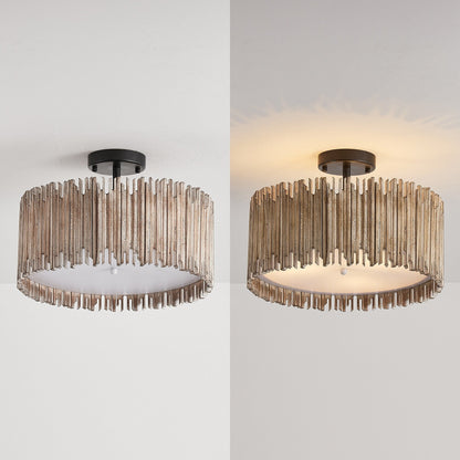 Lampada da soffitto semi-incassata a 3 luci in legno bianco anticato