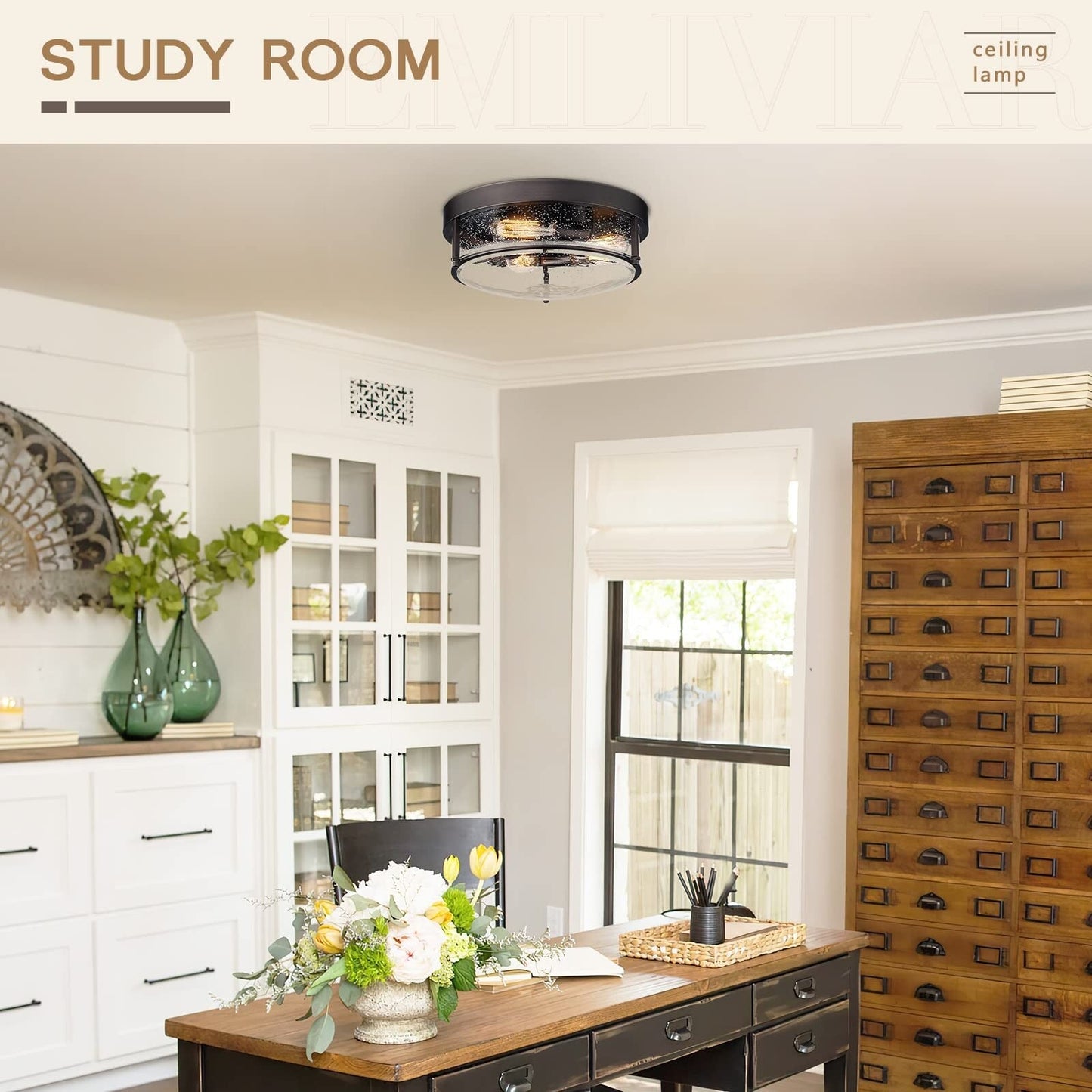 Lampada da soffitto in vetro a 3 luci, montaggio a filo, vetro seminato