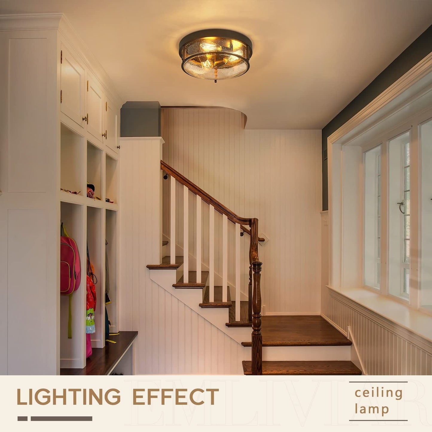 Lampada da soffitto in vetro a 3 luci, montaggio a filo, vetro seminato