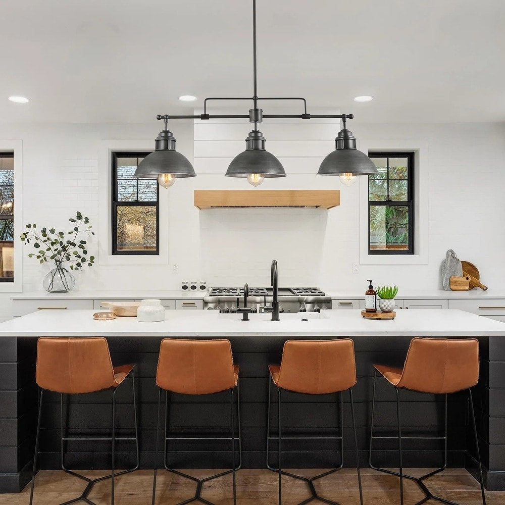 Lampada a sospensione lineare a cupola in metallo retrò da fattoria a 3 luci/luci per isola cucina