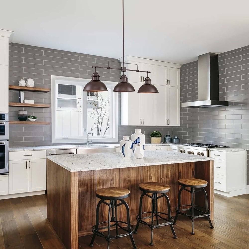 Lampada a sospensione lineare a cupola in metallo retrò da fattoria a 3 luci/luci per isola cucina