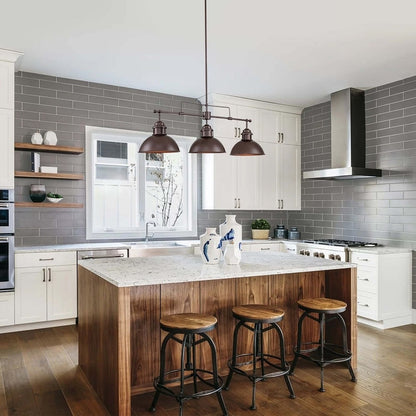 Lampada a sospensione lineare a cupola in metallo retrò da fattoria a 3 luci/luci per isola cucina