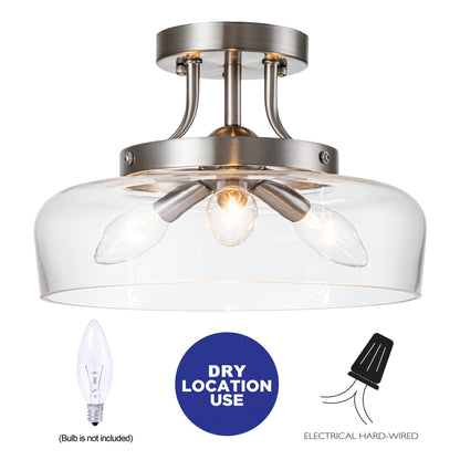 Lampada da soffitto semi-incassata a 3 luci in nichel satinato con paralume in vetro C Cattleya