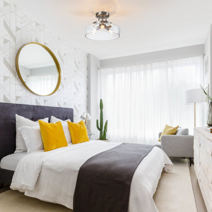 Lampada da soffitto semi-incassata a 3 luci in nichel satinato con paralume in vetro C Cattleya