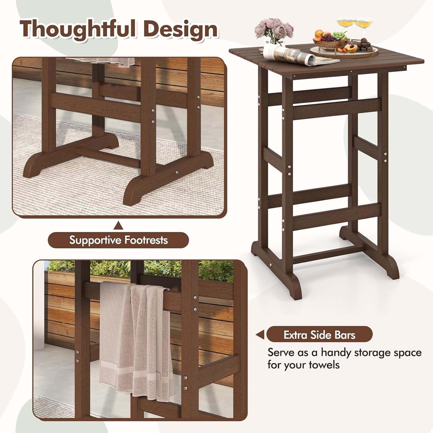 Set da 3 sgabelli da bar con altezza del bancone e tavolo da bistrot in HDPE per patio