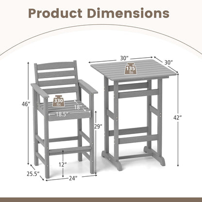 Set da 3 sgabelli da bar con altezza del bancone e tavolo da bistrot in HDPE per patio