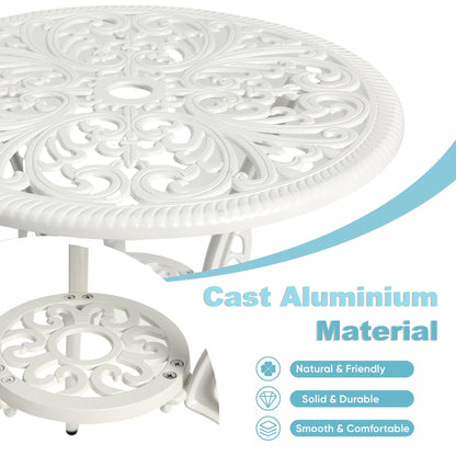 Tavolo e sedie a farfalla per patio esterno in alluminio, 3 pezzi, con foro per ombrellone