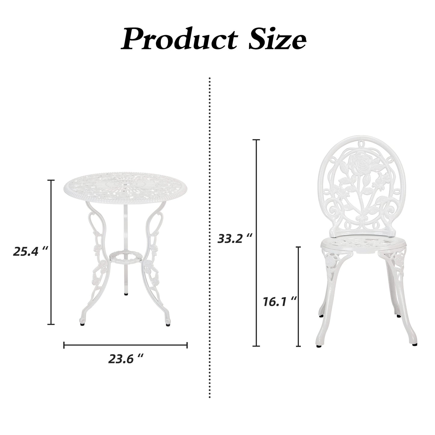 Set di 3 rose da esterno in alluminio per patio con tavolo