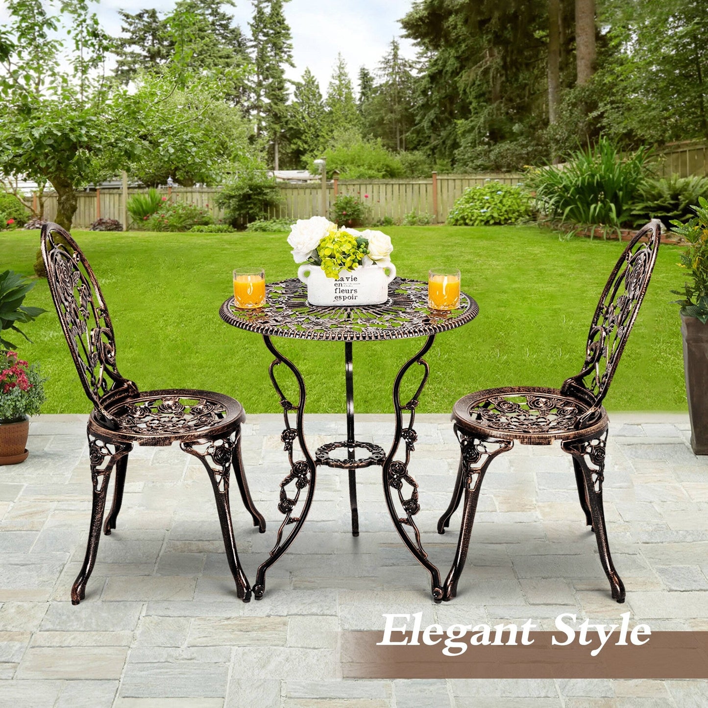 Set di 3 rose da esterno in alluminio per patio con tavolo