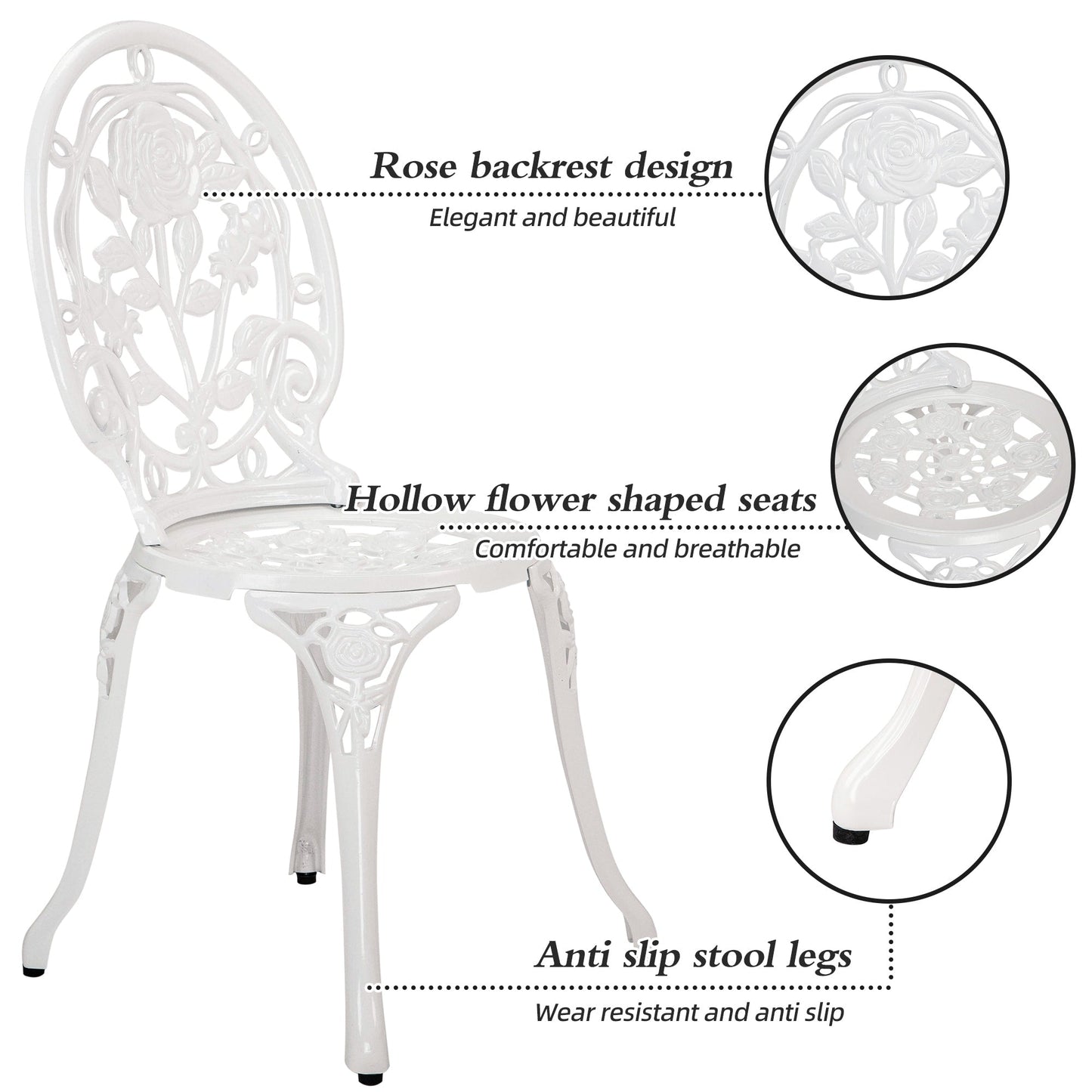 Set di 3 rose da esterno in alluminio per patio con tavolo