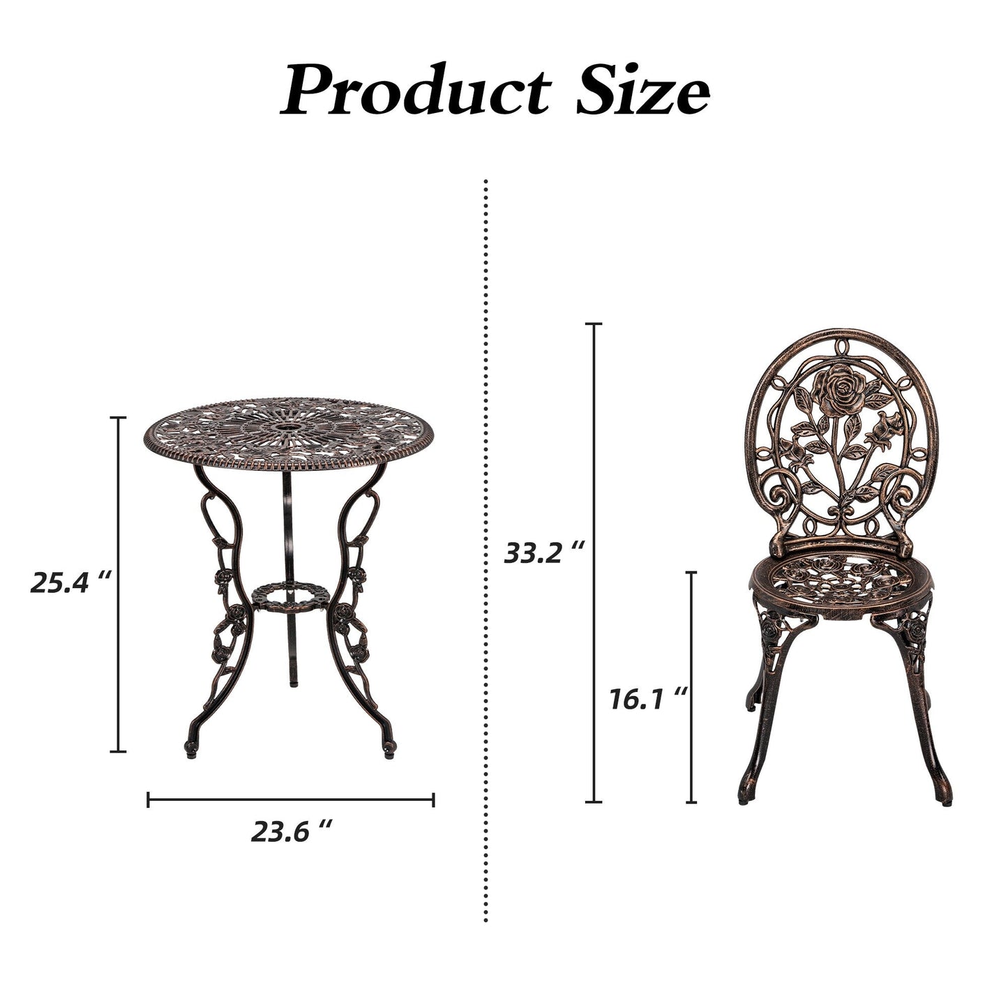 Set di 3 rose da esterno in alluminio per patio con tavolo