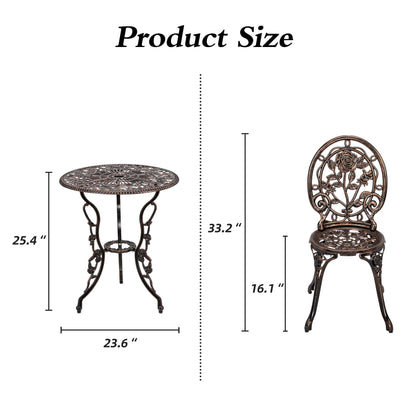 Set di 3 rose da esterno in alluminio per patio con tavolo