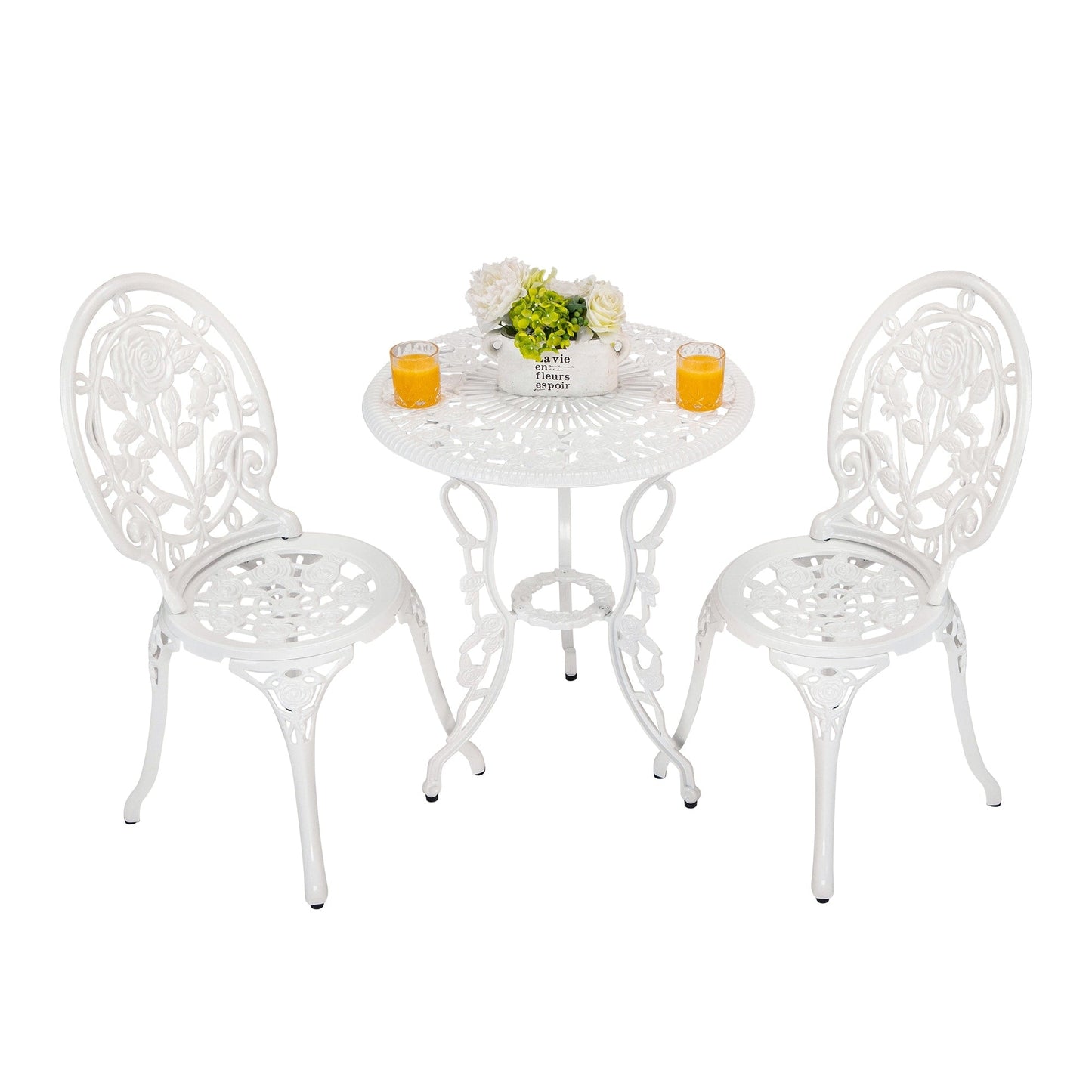 Set di 3 rose da esterno in alluminio per patio con tavolo