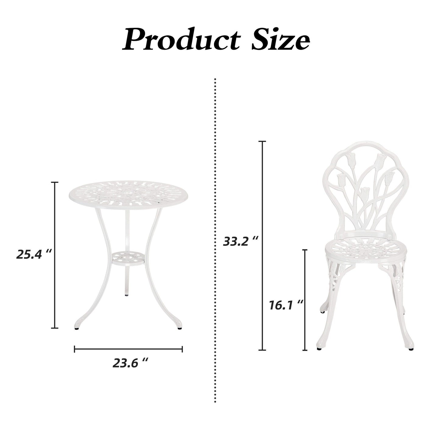 Set da esterno Tulip in alluminio da 3 pezzi con tavolo