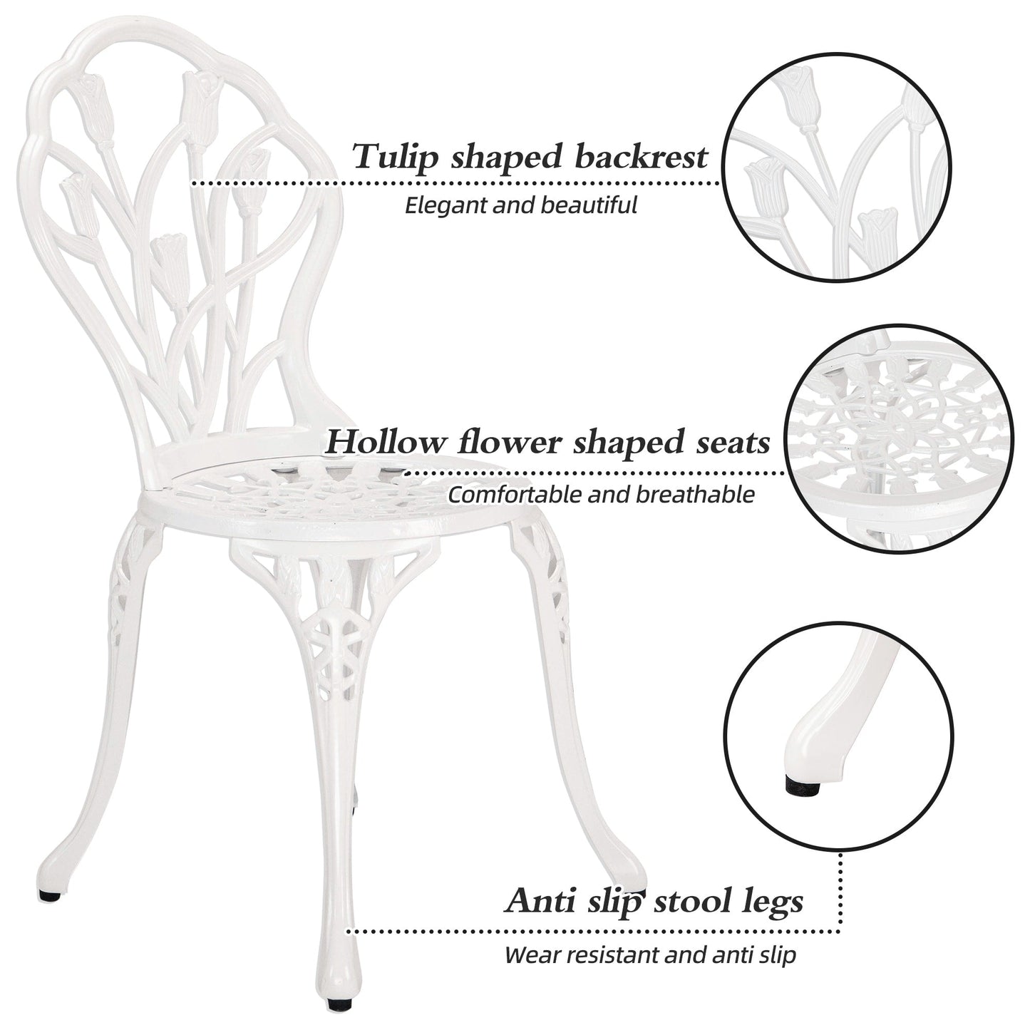 Set da esterno Tulip in alluminio da 3 pezzi con tavolo