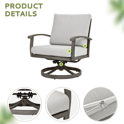 Set da bistrot da giardino in alluminio da 3 pezzi con tavolino, poltrone girevoli e cuscini grigio chiaro