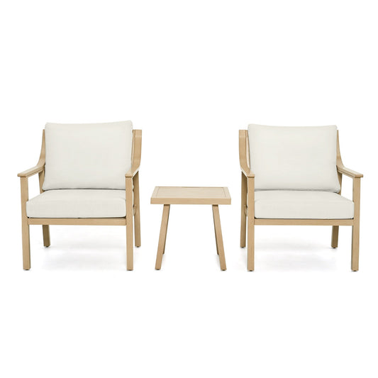 Set da conversazione in alluminio da 3 pezzi con tavolino e cuscini