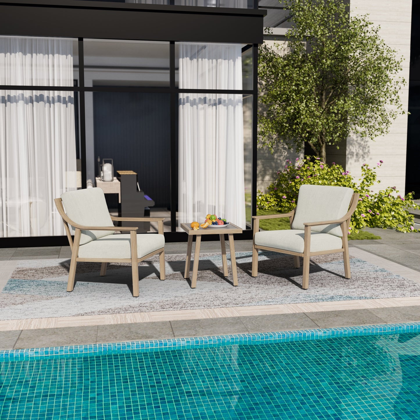 Set da conversazione in alluminio da 3 pezzi con tavolino e cuscini