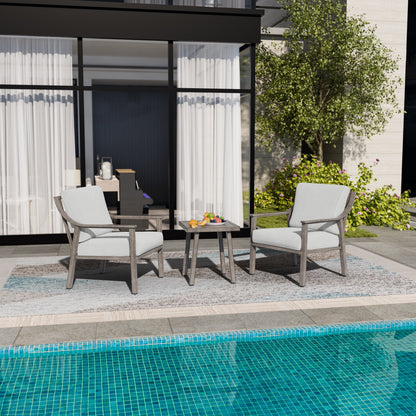 Set da conversazione in alluminio da 3 pezzi con tavolino e cuscini