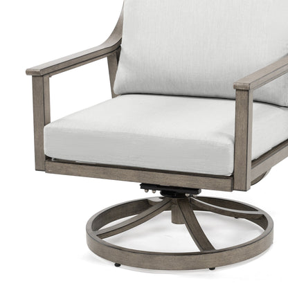 Set da conversazione in alluminio da 3 pezzi con sedie girevoli, tavolino e cuscini