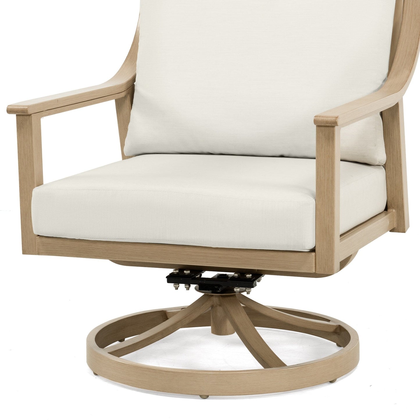 Set da conversazione in alluminio da 3 pezzi con sedie girevoli, tavolino e cuscini