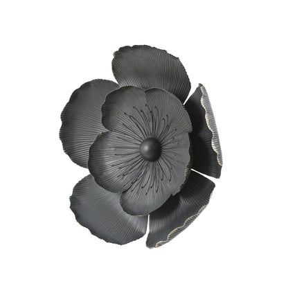 Decorazione da parete con fiori in metallo multi-dimensione grigio scuro e oro (set da 3)