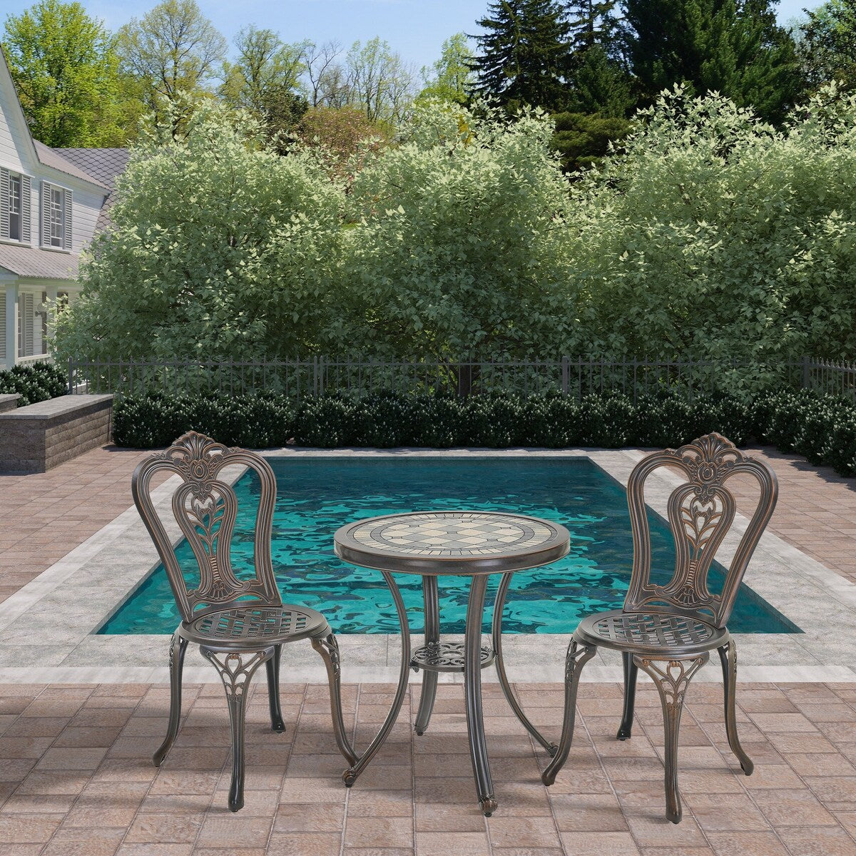 Set da 3 pezzi di tavolo e sedie da bistrot in alluminio pressofuso