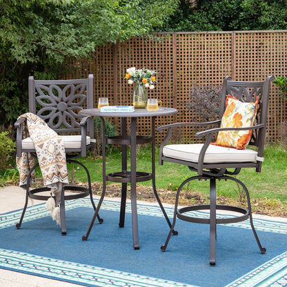 MAISON ARTS Set di 3 sgabelli da bar per patio in alluminio pressofuso, composto da 1 tavolo da bar e 2 sgabelli da bar alti girevoli