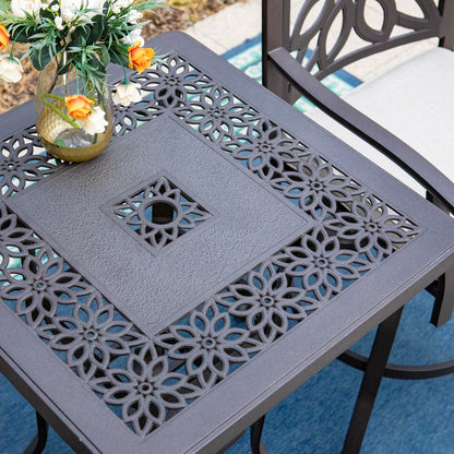 MAISON ARTS Set di 3 sgabelli da bar per patio in alluminio pressofuso, composto da 1 tavolo da bar e 2 sgabelli da bar alti girevoli