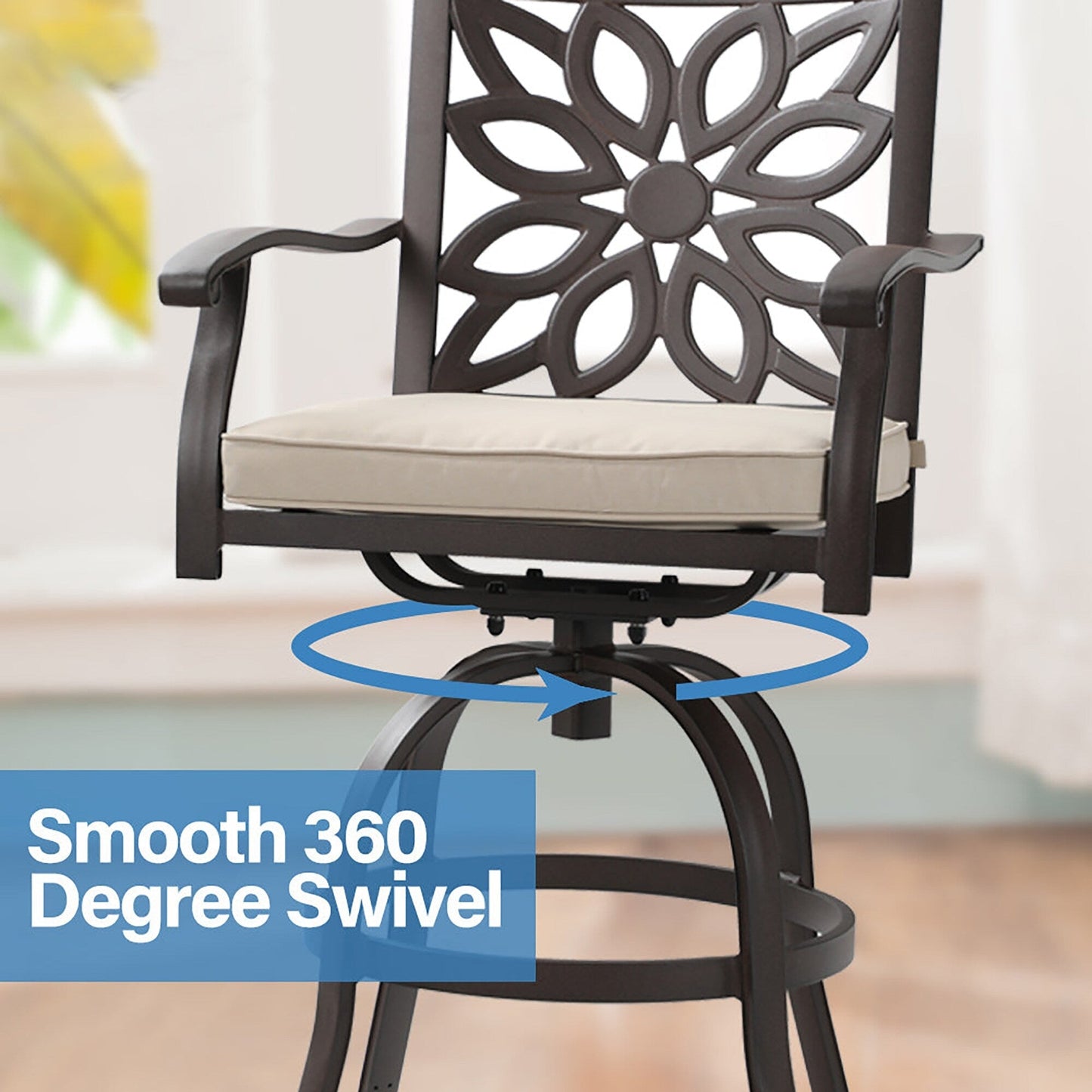 MAISON ARTS Set di 3 sgabelli da bar per patio in alluminio pressofuso, composto da 1 tavolo da bar e 2 sgabelli da bar alti girevoli