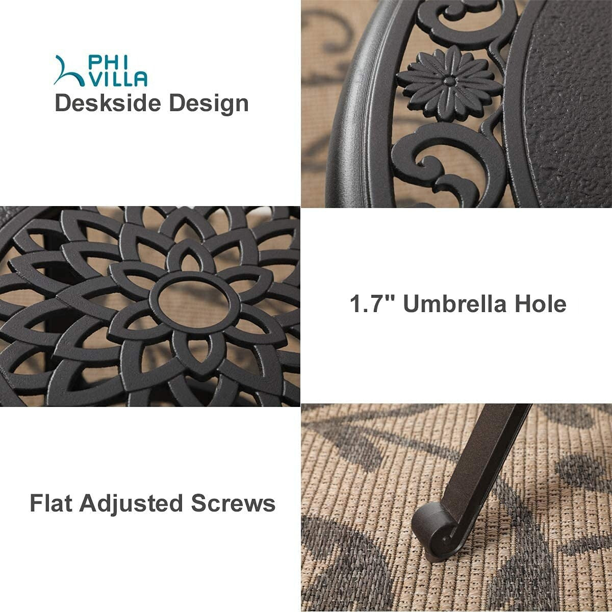 MAISON ARTS Set di 3 sgabelli da bar per patio in alluminio pressofuso, composto da 1 tavolo da bar e 2 sgabelli da bar alti girevoli