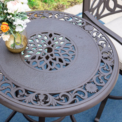 MAISON ARTS Set di 3 sgabelli da bar per patio in alluminio pressofuso, composto da 1 tavolo da bar e 2 sgabelli da bar alti girevoli