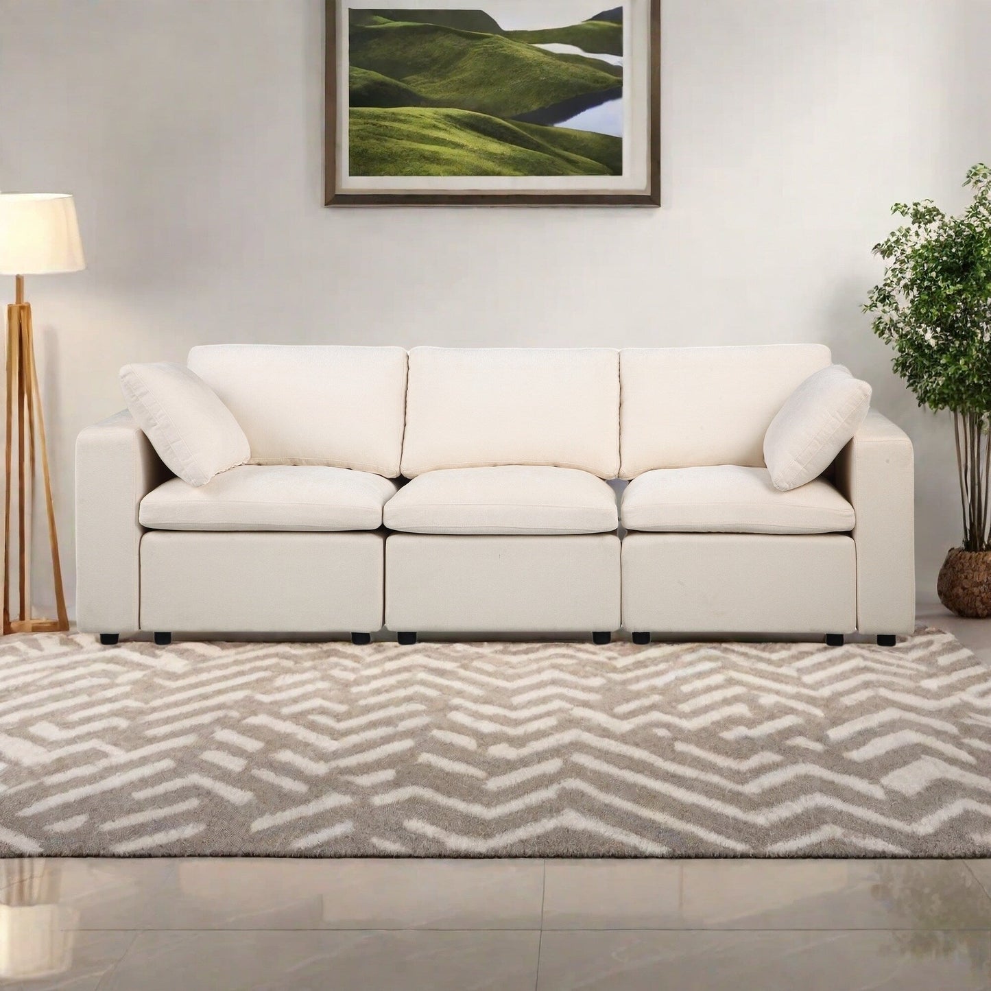 Set di divani componibili modulari in ciniglia da 3 pezzi con poltrone senza braccioli e angolari