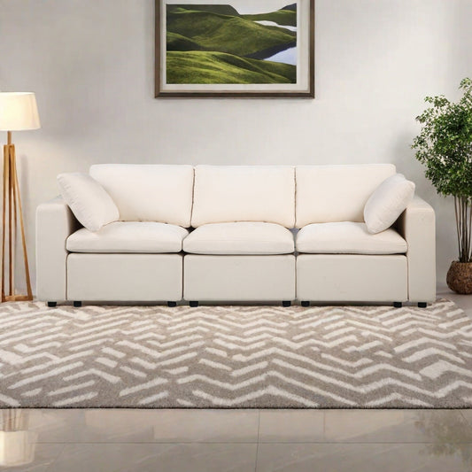 Set di divani componibili modulari in ciniglia da 3 pezzi con poltrone senza braccioli e angolari