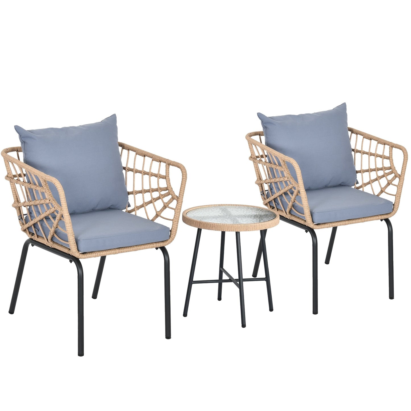 Set da bistrot imbottito Moasis da 3 pezzi con sedia in vimini e tavolino laterale