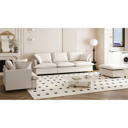 Set di divani da soggiorno da 3 pezzi, divano componibile modulare a L in ciniglia, divano e poltrona imbottiti a 3 posti e pouf mobile