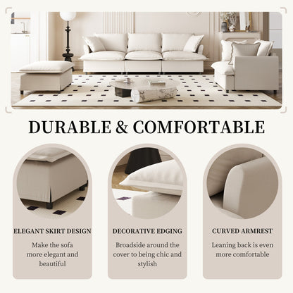 Set di divani da soggiorno da 3 pezzi, divano componibile modulare a L in ciniglia, divano e poltrona imbottiti a 3 posti e pouf mobile