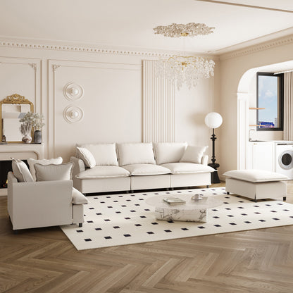 Set di divani da soggiorno da 3 pezzi, divano componibile modulare a L in ciniglia, divano e poltrona imbottiti a 3 posti e pouf mobile