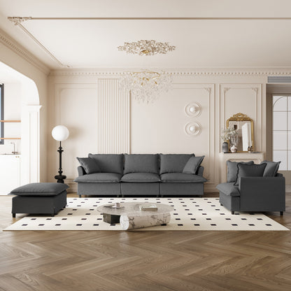 Set di divani da soggiorno da 3 pezzi, divano componibile modulare a L in ciniglia, divano e poltrona imbottiti a 3 posti e pouf mobile