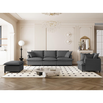 Set di divani da soggiorno da 3 pezzi, divano componibile modulare a L in ciniglia, divano e poltrona imbottiti a 3 posti e pouf mobile