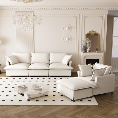 Set di divani da soggiorno da 3 pezzi, divano componibile modulare a L in ciniglia, divano e poltrona imbottiti a 3 posti e pouf mobile